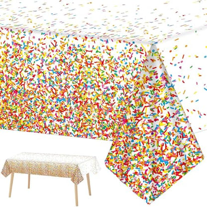 3 Pieces Confetti Sprinkles Birthday Tablecloth for Happy Birthday Decoration Plastic Disposable Rectangle Sprinkles Party Table Covers for Kids Two Sweet Donut Weddings Party Favors, 54 x 108 Inches - style: Confetti Sprinkles