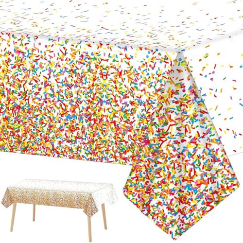 3 Pieces Confetti Sprinkles Birthday Tablecloth for Happy Birthday Decoration Plastic Disposable Rectangle Sprinkles Party Table Covers for Kids Two Sweet Donut Weddings Party Favors, 54 x 108 Inches - style: Confetti Sprinkles