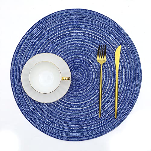 SHACOS Round Braided Placemats 15 inch Set of 4 Washable Cotton Polyester Braided Kitchen Table Placemats for Home Wedding Party (Blue White, 4) - color: Blue White, size: Set of 4