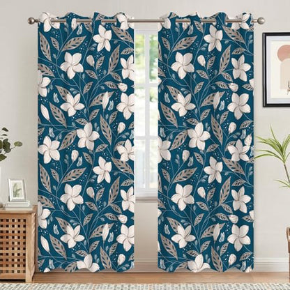 Teal Blue Patterned Blackout Curtains for Bedroom, 84 Inches Long 2 Panels - color: Floral in Teal Cloth