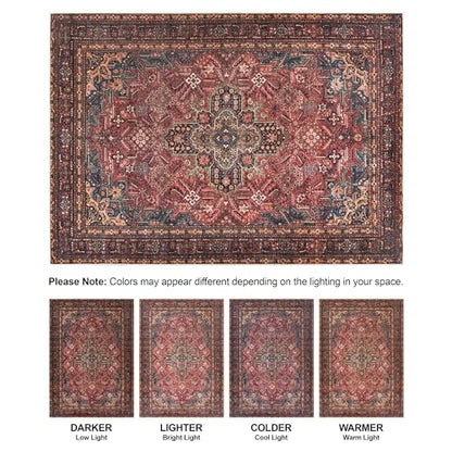 Bloom Rugs Washable Non-Slip 2' x 3' Rug - Red/Teal Blue/Yellow Traditional Medallion Area Rug for Living Room, Bedroom, Dining Room, and Kitchen - Exact Size: 2' x 3' - color: Red/Teal Blue/Yellow, size: 2' x 3' (Rectangular)