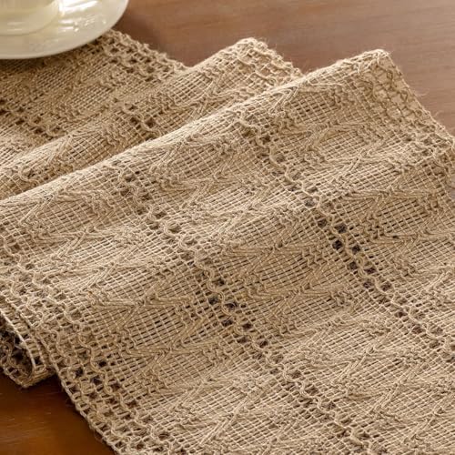 Burlap Brown Woven Table Runner Boho Cotton Linen 11"×48" - color: Burlap Brown, size: 11" × 48"