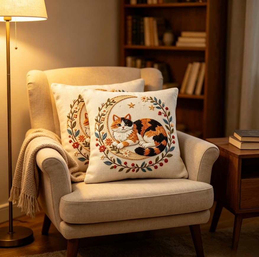 18x18 Inch Calico Cat Linen Throw Pillow Covers Set of 2 - color: A20015, size: 18" x 18" (Pack of 2)