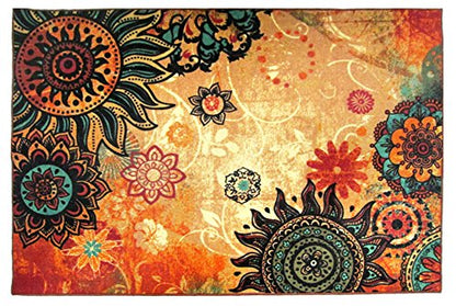 Contemporary Boho Retro Style Abstract Living Room Floor Carpets,Non-Skid Indoor/Outdoor Large Area Rugs,75"x98" Lotus - size: 6'3" x 8'2" (Oblong)