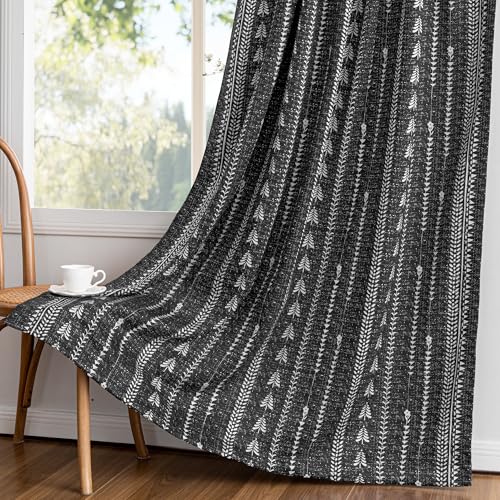 MEETSKY Boho Black 95% Blackout Bedroom Curtains 50Wx72L,2 Panels - color: Black, size: 50"W x 72"L (Pack of 2)