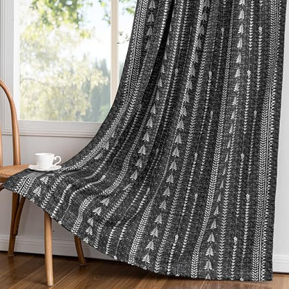 MEETSKY Boho Black 95% Blackout Bedroom Curtains 50Wx72L,2 Panels - color: Black, size: 50"W x 72"L (Pack of 2)