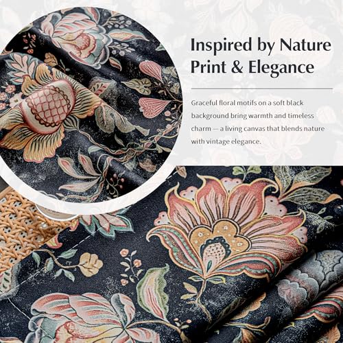 FMFUNCTEX Black Boho Blackout Floral Curtains, 52X63 Inches, 2 Panels - color: Black, size: 52"W x 63"L (Pack of 2)