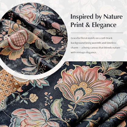 FMFUNCTEX Black Boho Blackout Floral Curtains, 52X96 Inches, 2 Panels - color: Black, size: 52"W x 96"L (Pack of 2)
