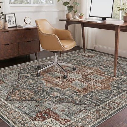 Roxstand Washable 3x5 Area Rug, Non Slip Rug for Entryway Grey/Brown/Tan - color: Grey/Brown/Tan, size: 3' x 5' (Rectangular)