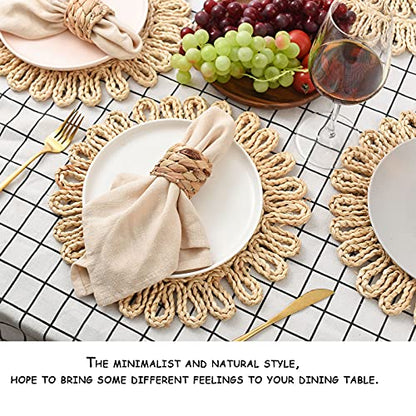 IcosaMro 12 Inch Boho Round Woven Placemats for Dining Table Set of 4 - color: Style a -11.5 Inch, Pack of 4