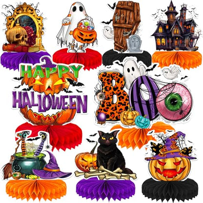 9 Pack Halloween Party Decorations Honeycomb Centerpiece,Halloween Table Toppers Halloween Table Centerpieces for Halloween Birthday Party Decor - style: C-Halloween Centerpiece 01