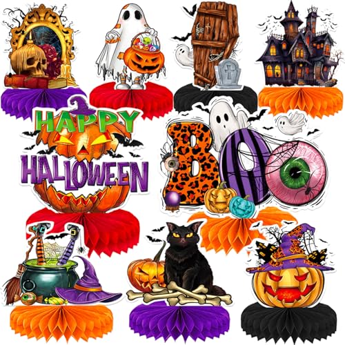 9 Pack Halloween Party Decorations Honeycomb Centerpiece,Halloween Table Toppers Halloween Table Centerpieces for Halloween Birthday Party Decor - style: C-Halloween Centerpiece 01