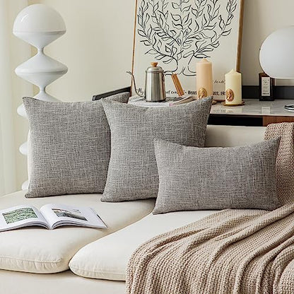 Kevin Textile Faux Linen Square 2 Tone Woven Throw Pillow Covers Sham Cushion Case for Car/Couch Use, 18-inch(2 Packs, Grey) - color: Gray, size: 18" x 18" (Pack of 2)