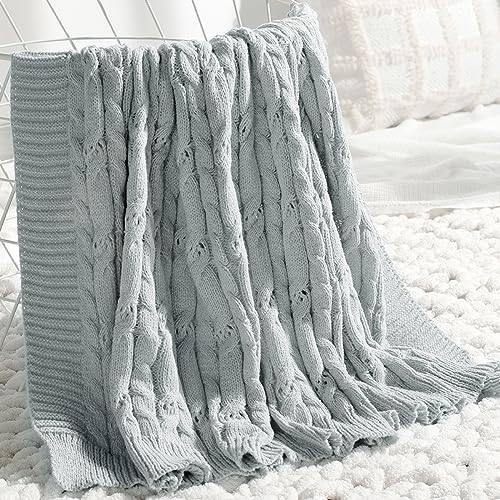 Carriediosa Cable Knit Woven Chenille Throw Blanket 50" x 60" Light Grey - color: Light Grey, size: 50" X 60"
