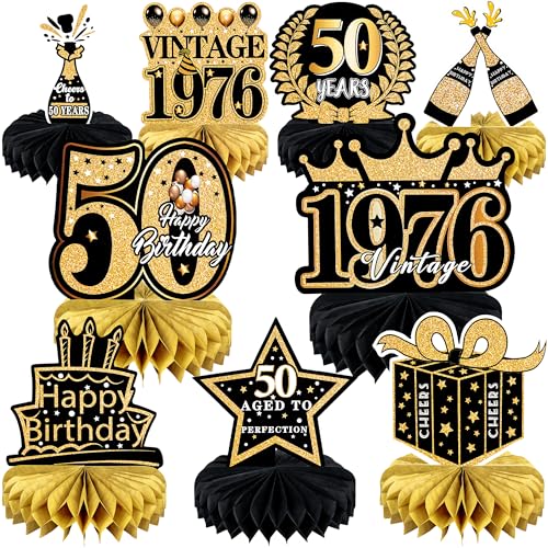 9 Pcs 50th Birthday Decoration for Men Women Table Honeycomb Fifty Decor - color: 50th-black and Gold
