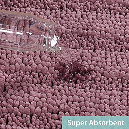 Turquoize Small Bathroom Rug 17x24, Absorbent Chenille Bath Rug, Mauve/Rose - color: Mauve/Rose, size: 17" x 24"