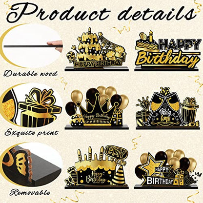 Leinuosen 6 Pcs Happy Birthday Table Centerpiece Black and Gold Sign - color: Black and Gold