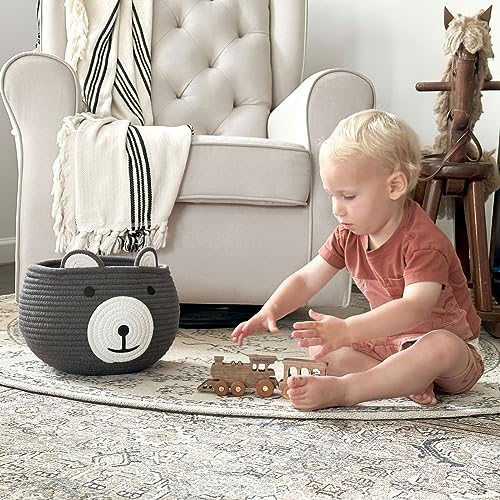 CherryNow Baby Basket for Gifts Empty, Cute Bear Design, Grey - color: Grey, size: 10.5"D x 8.5"H