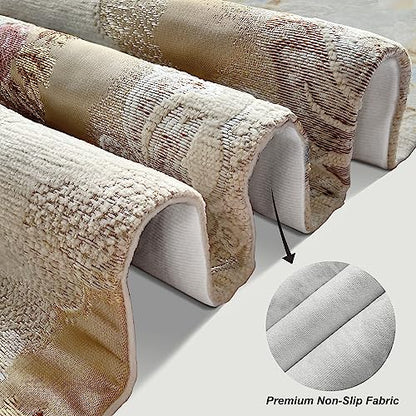 Luxury Damask Table Runner 72 Inches Long Beige Chenille Jacquard European - color: Beige, size: 13x72"