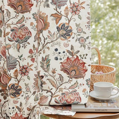 FMFUNCTEX Beige Boho Blackout Floral Curtains, 52X63 Inches, 2 Panels - color: Beige, size: 52"W x 63"L (Pack of 2)