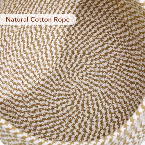Angoily Storage Basket, 6.6 Quarts Woven Cotton Rope Basket with Lid, 1.6 Gal Small Round Decorative Storage Organizier Bin Box for Nursery, Living Room, Blanket, Home Decor, Bedroom