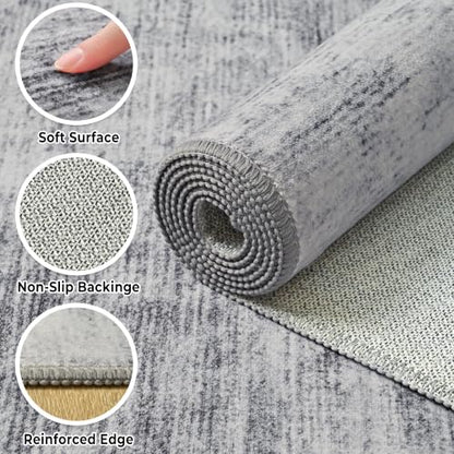 Toneed Washable 5x8 Grey Area Rug with Non-Slip Backing for Living Room - color: Light Neutral Gray, size: 5' x 8' (Rectangular)