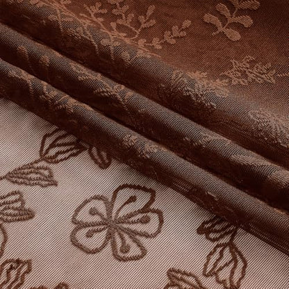 Kotile Brown Sheer Curtains 63 Inch Length, Floral Lace Window Panels - color: Brown, size: 52"W x 63"L (Pack of 2)