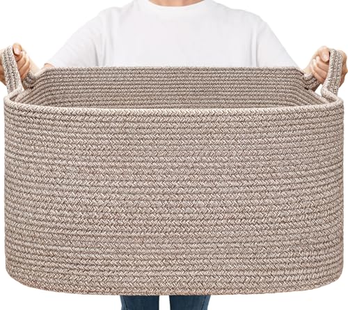 Goodpick Large Woven Rope Blanket Basket, Rectangle, Brown, 75L - color: Brown, size: Large(21.6"L x 14.9"W x 11.8"H)