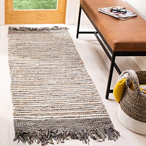 SAFAVIEH Vintage Leather Collection Runner Rug - 2'3" x 6', Grey & Multi, Handmade Boho Fringe Leather, Ideal for High Traffic Areas in Living Room, Bedroom (VTL373A) - color: Grey/Multi, size: 2'3" x 6' (Runner)