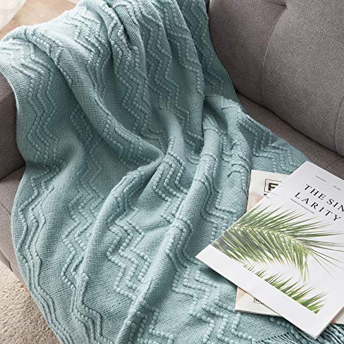 BOURINA Aqua Throw Blanket 50x60 Inch Boho Knitted Soft Throw Sofa Blanket - color: Aqua, size: 50"x60"