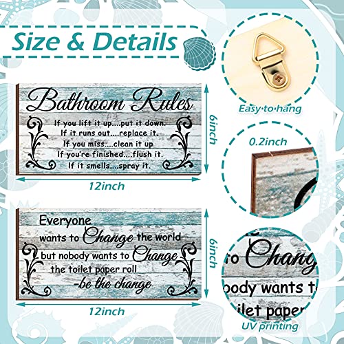 Jetec 2 Pcs Funny Teal Bathroom Wall Decor Wooden Sign 12 x 6 Inch Rustic - style: Chic Style