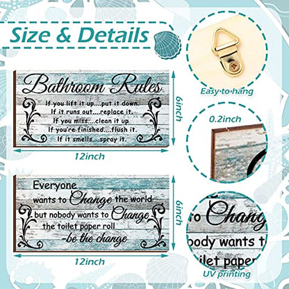 Jetec 2 Pcs Funny Teal Bathroom Wall Decor Wooden Sign 12 x 6 Inch Rustic - style: Chic Style