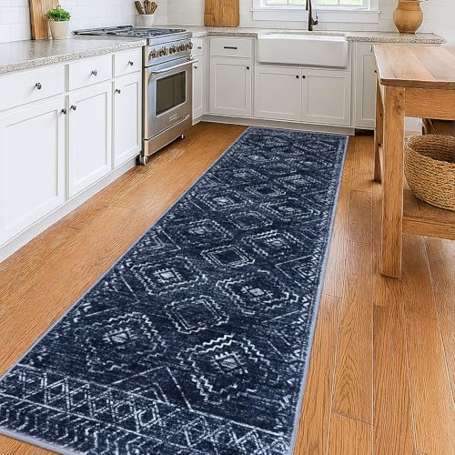 KILOCOCO Washable Runner Rug 3x10 Non Slip Runners for Hallway, Dark Blue - color: Dark Blue, size: 3' x 10' (Runner)