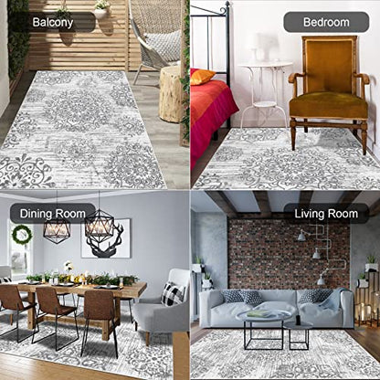 HEBE Area Rug for Living Room 4'x6', Washable Non Slip Boho Bedroom Rug - color: Grey, size: 4' x 6' (Rectangular)