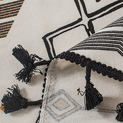 RYNGHIPY Boho Window Valance Cotton Linen Curtain Tiers Farmhouse Window Curtain Topper for Kitchen Living Room Bedroom 55 x 18 Inches Length - color: Cream Black, size: 55"W x 18"L (Pack of 1)