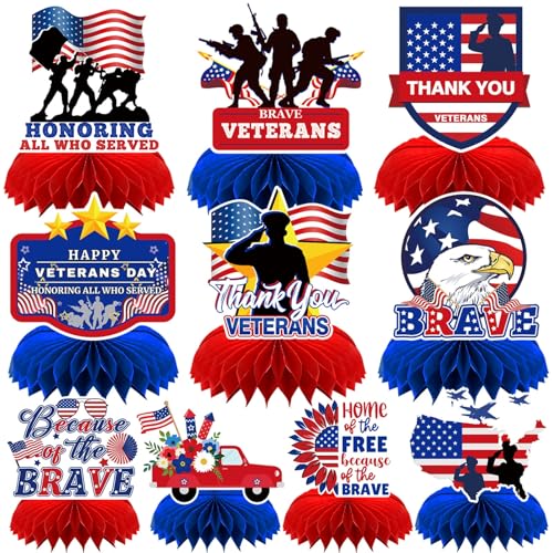 10 Pcs Veterans Day Honeycomb Centerpieces for Table Decorations - style: Veterans Day Style