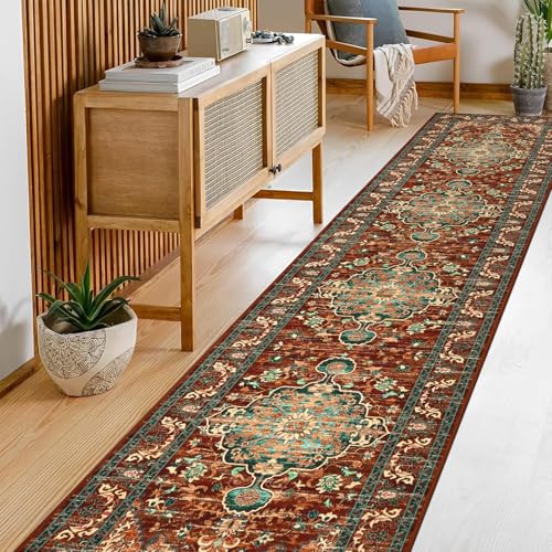 U'Artlines 2' x 10' Boho Hallway Runner Rug, Washable Carpet, Rust＆Teal - color: Rust＆teal, size: 2' x 10' (Runner)