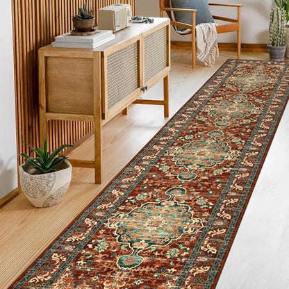 U'Artlines 2' x 10' Boho Hallway Runner Rug, Washable Carpet, Rust＆Teal - color: Rust＆teal, size: 2' x 10' (Runner)
