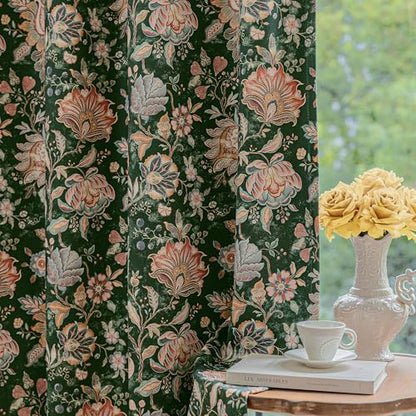 FMFUNCTEX Emerald Green Boho Blackout Floral Curtains, 63 Inches, 2 Panels - color: Emerald Green, size: 52"W x 63"L (Pack of 2)