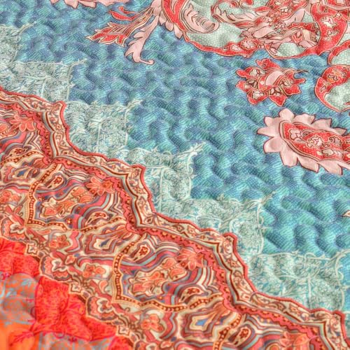 Exclusivo Mezcla Reversible Boho Quilted Throw Blanket, 60"x 80" - color: Bohemian Teal, size: 60 x 80 inch