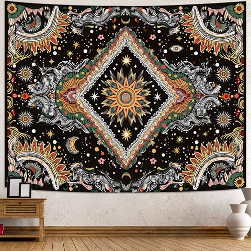 Faxdong Boho Sun Moon Star Tapestry, Abstract Geometric Tapestries,Vintage Mystic Art Decor for Bedroom Living Room Meditation Room or Dorm - color: multicolor1, size: 80"L x 60"W