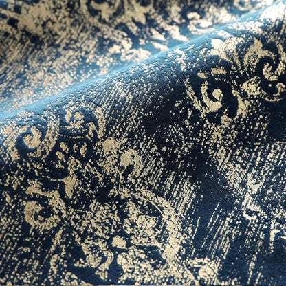 Leeva Navy Velvet Window Valance 52 x 18, 1 Panel, Floral Foil Print - color: Navy