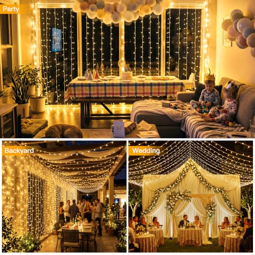 Ollny Curtain Lights 600 LED 19.7x9.8ft, Outdoor Waterproof String Lights - color: Warm White, size: 600 LED