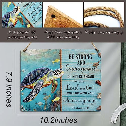Beach Decor Sea Turtle Gifts Christian Bible Verse Wooden Wall Sign - color: Multi392