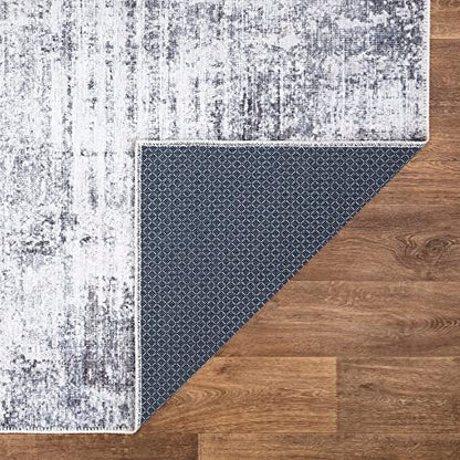 Bloom Rugs Washable Non-Slip 7 ft Runner - Gray/Charcoal/Blue Modern Abstract Runner for Entryway, Hallway, Bathroom, and Kitchen - Exact Size: 2.5' x 7' - color: Gray / Charcoal / Blue, size: 2'6" x 7' (Runner)