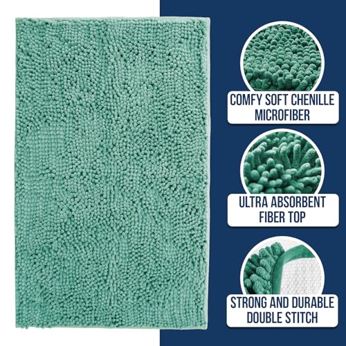 Muddy Mat Chenille Bathroom Rugs Quick Dry Microfiber Mats Non Slip Washable, Extra Thick, Soft and Highly Absorbent Bath Mats for Bathroom, Kitchen, and Shower Floor - Seafoam Green Medium 30"X19" - color: Seafoam Green, size: 19" x 30"
