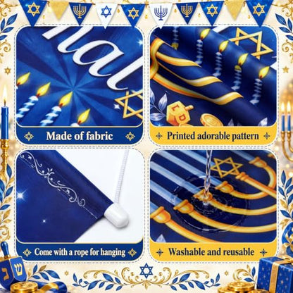 Tegeme 3 Pcs Hanukkah Door Sign Flag Chanukah Door Blue White Doors Banner - style: Chanukah