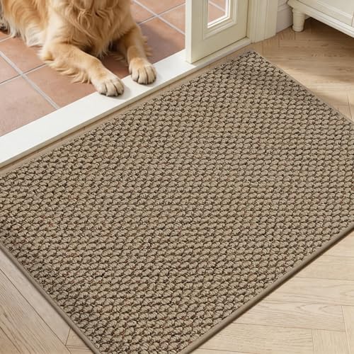 Dirt Trapper Door Mat 24" x 36", Non Slip Washable Doormat, Beige - color: Beige, size: 24" x 36"