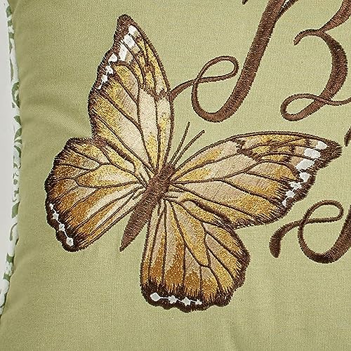 Butterfly Eden Embroidered Butterfly Kisses Pillow, Moss Green, 14"x20" - size: Pillow 14 x 20 Inches