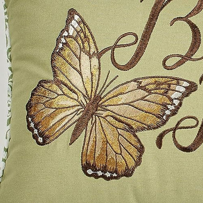Butterfly Eden Embroidered Butterfly Kisses Pillow, Moss Green, 14"x20" - size: Pillow 14 x 20 Inches